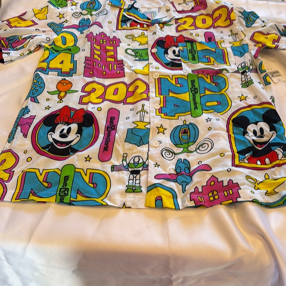 2 in stock Disney White and Blue Button Down Shirt with Mickey Mouse Print